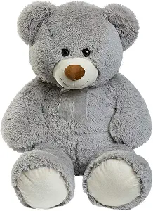 Classic Cuddly Grey Teddy Bear with Ribbon