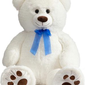 Jumbo White Teddy Bear with Blue Ribbon
