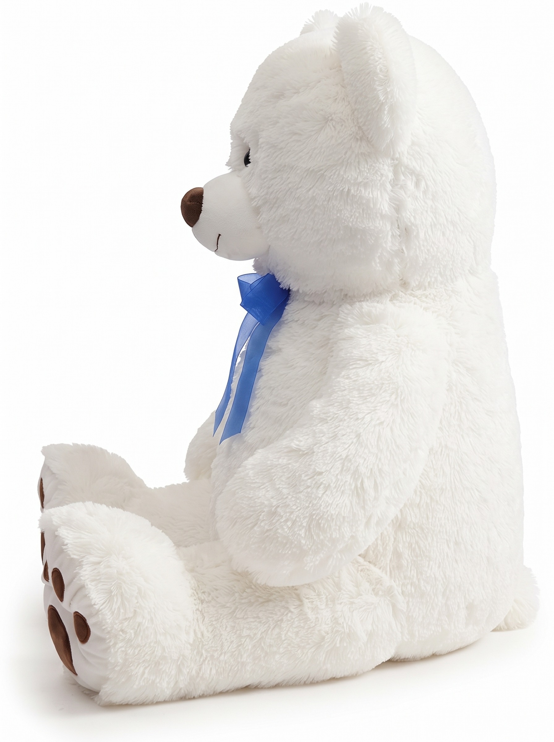 Jumbo White Teddy Bear with Blue Ribbon - Image 2