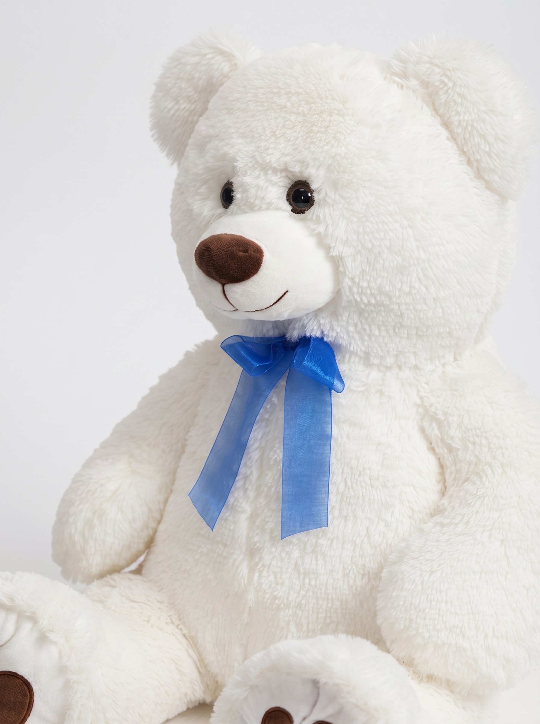 Jumbo White Teddy Bear with Blue Ribbon - Image 4
