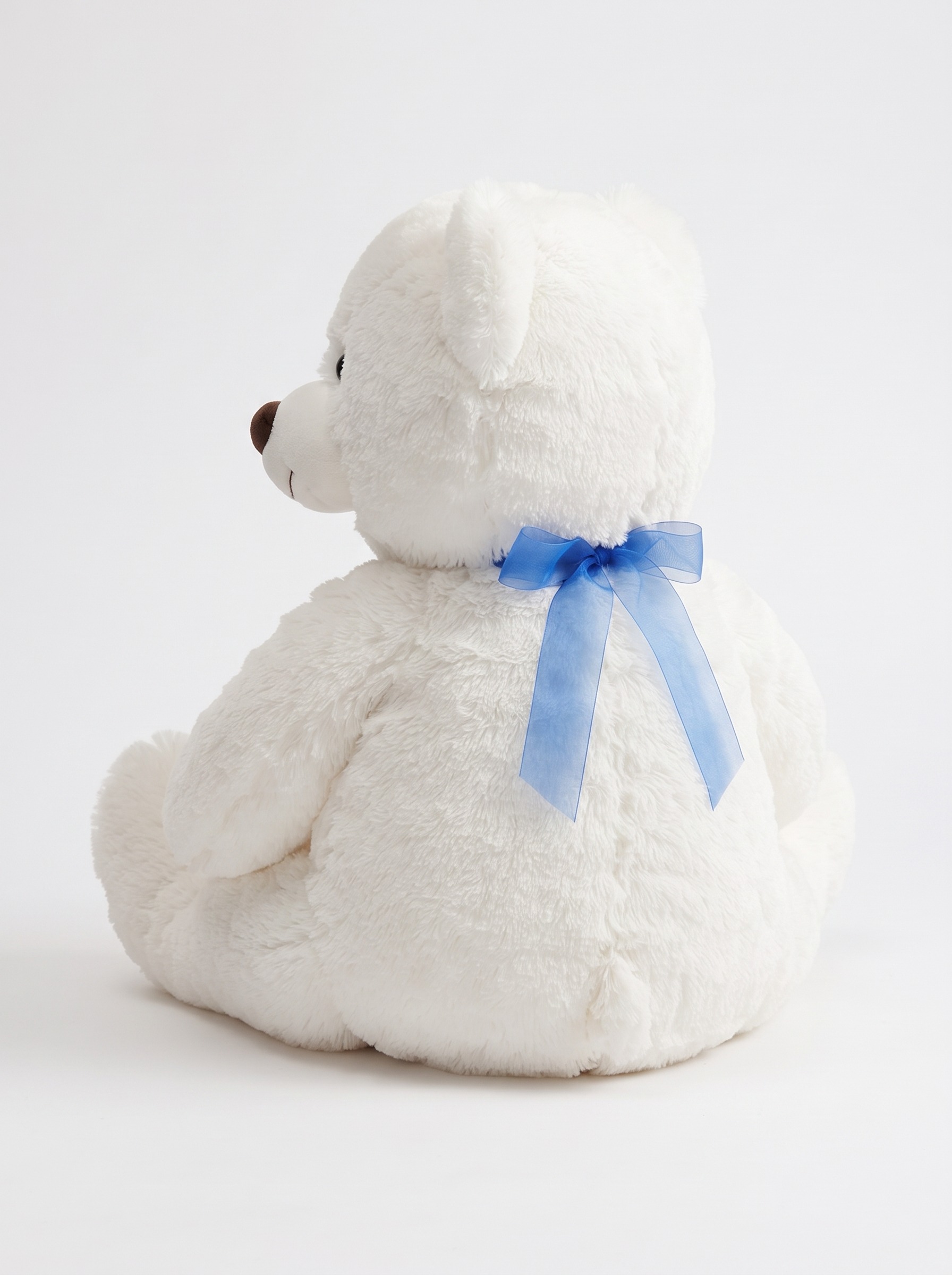 Jumbo White Teddy Bear with Blue Ribbon - Image 3